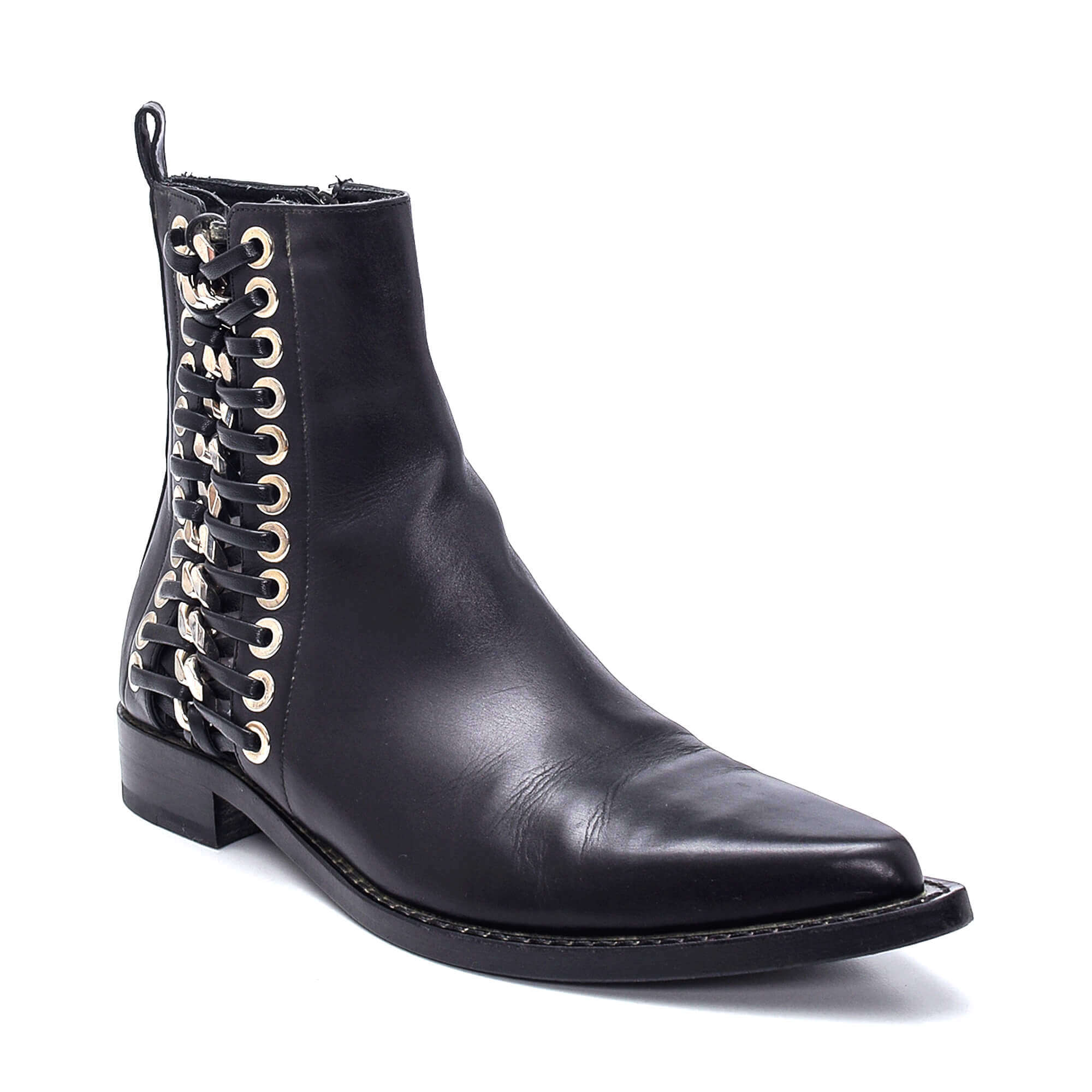 Alexander McQueen - Black Leather Chain Detail Western Boots/38